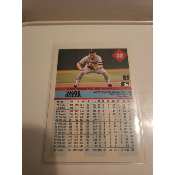 Wade Boggs 1992 Fleer #32 - Boston Red Sox - MLB Baseball Card HOF - Picture 2 of 3